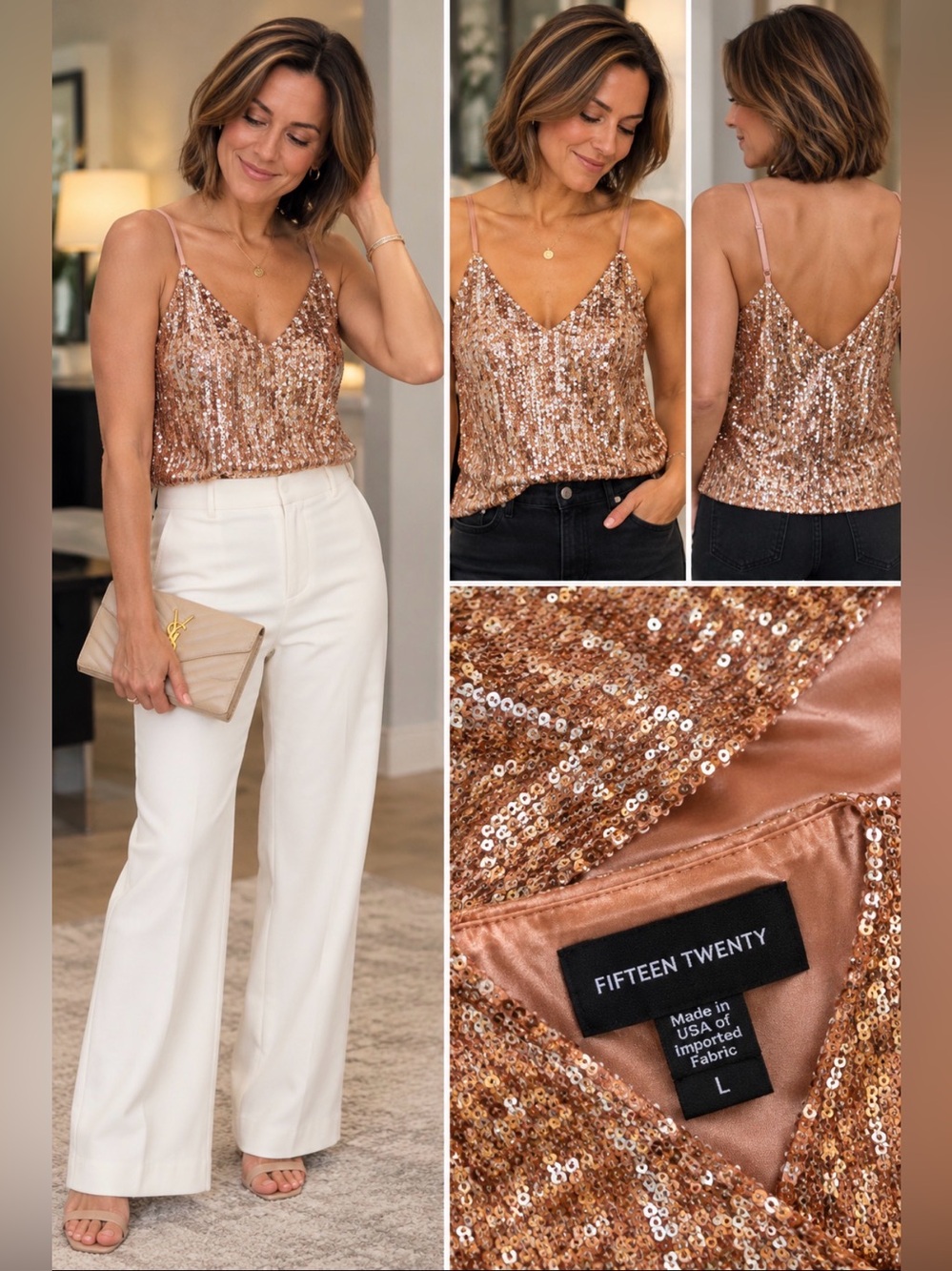 Fifteen Twenty Rose Gold Sequin V-Neck Dress